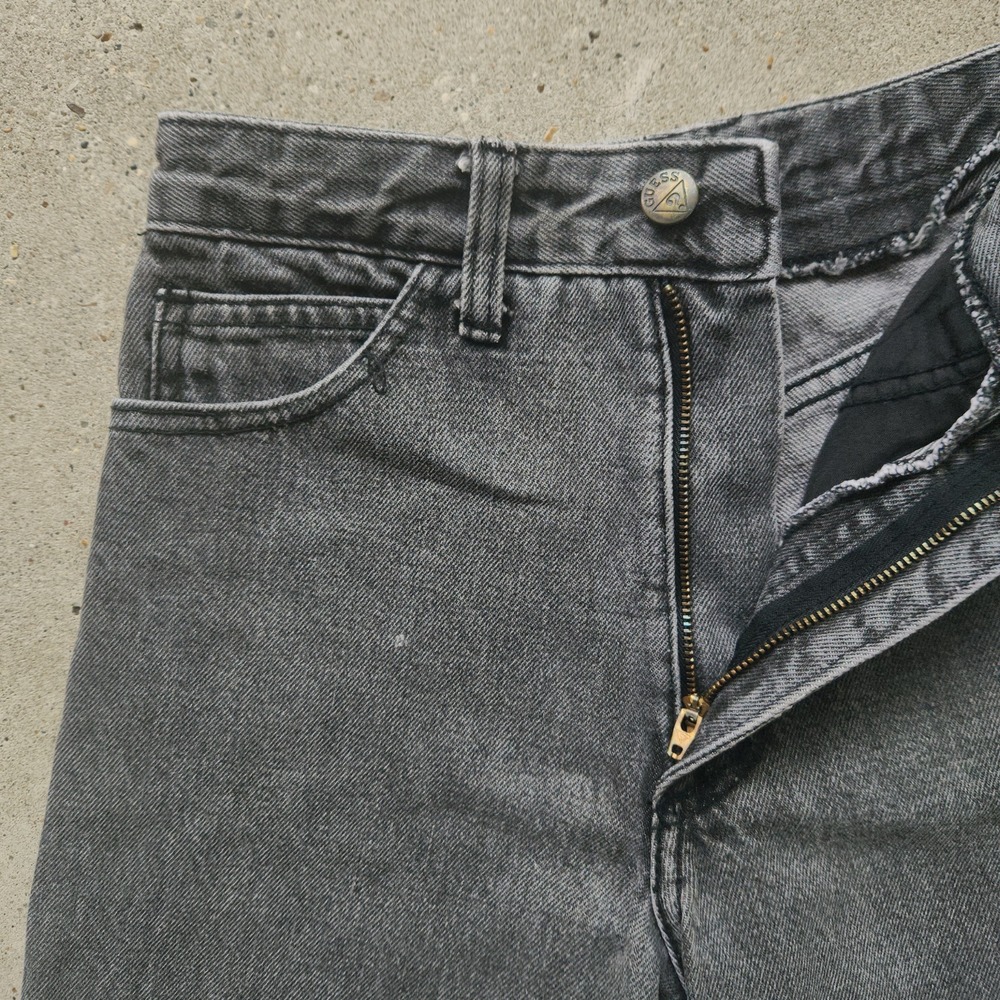 VTG 90s Guess High-Waisted Denim Jorts Shorts Sz 26 Black Raw Hem Grunge USA Y2K - Picture 6 of 12